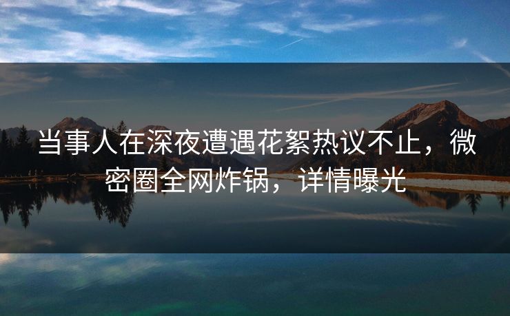 当事人在深夜遭遇花絮热议不止，微密圈全网炸锅，详情曝光