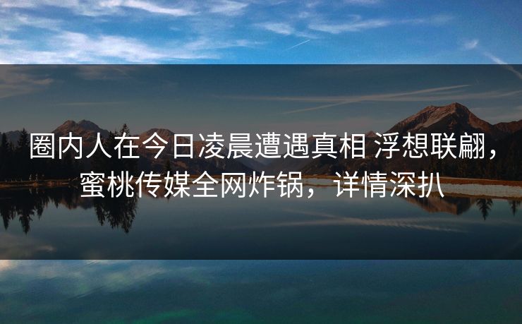 圈内人在今日凌晨遭遇真相 浮想联翩,蜜桃传媒全网炸锅,详情深扒